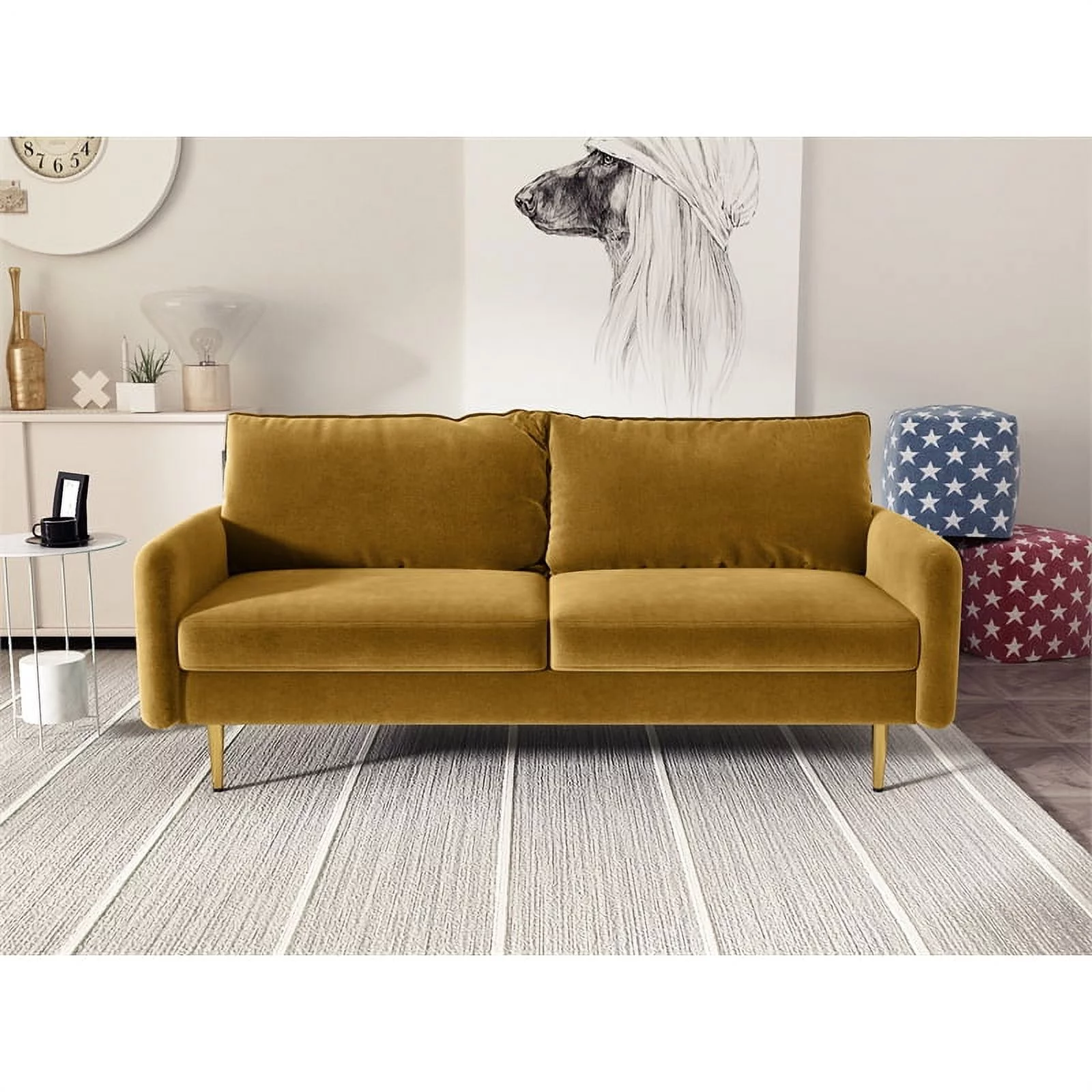 Kingway Furniture Almor Velvet Living Room Sofa in Ginger