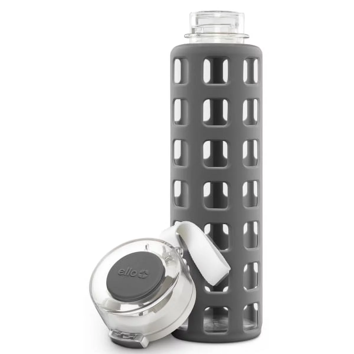 Ello 20 oz Gray Glass Water Bottle with Flip-Top Lid