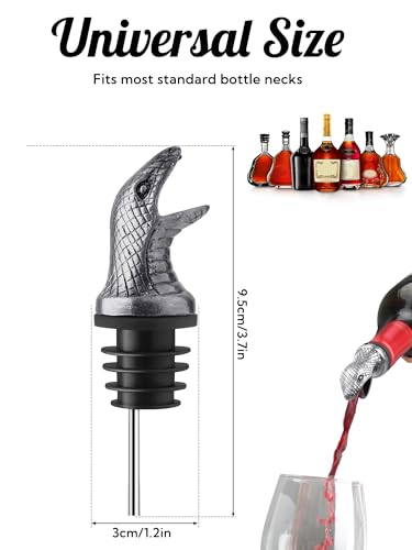 Deer Head Wine Pourer, Liquor Bottle Pour Spout with Leak-Proof Rubber Stopper, Zinc Alloy Metal, Universal Fit for Wine Whiskey Bourbon Olive Oil – Drip-Free Bar Pourer Gift for Men, Parties Holidays