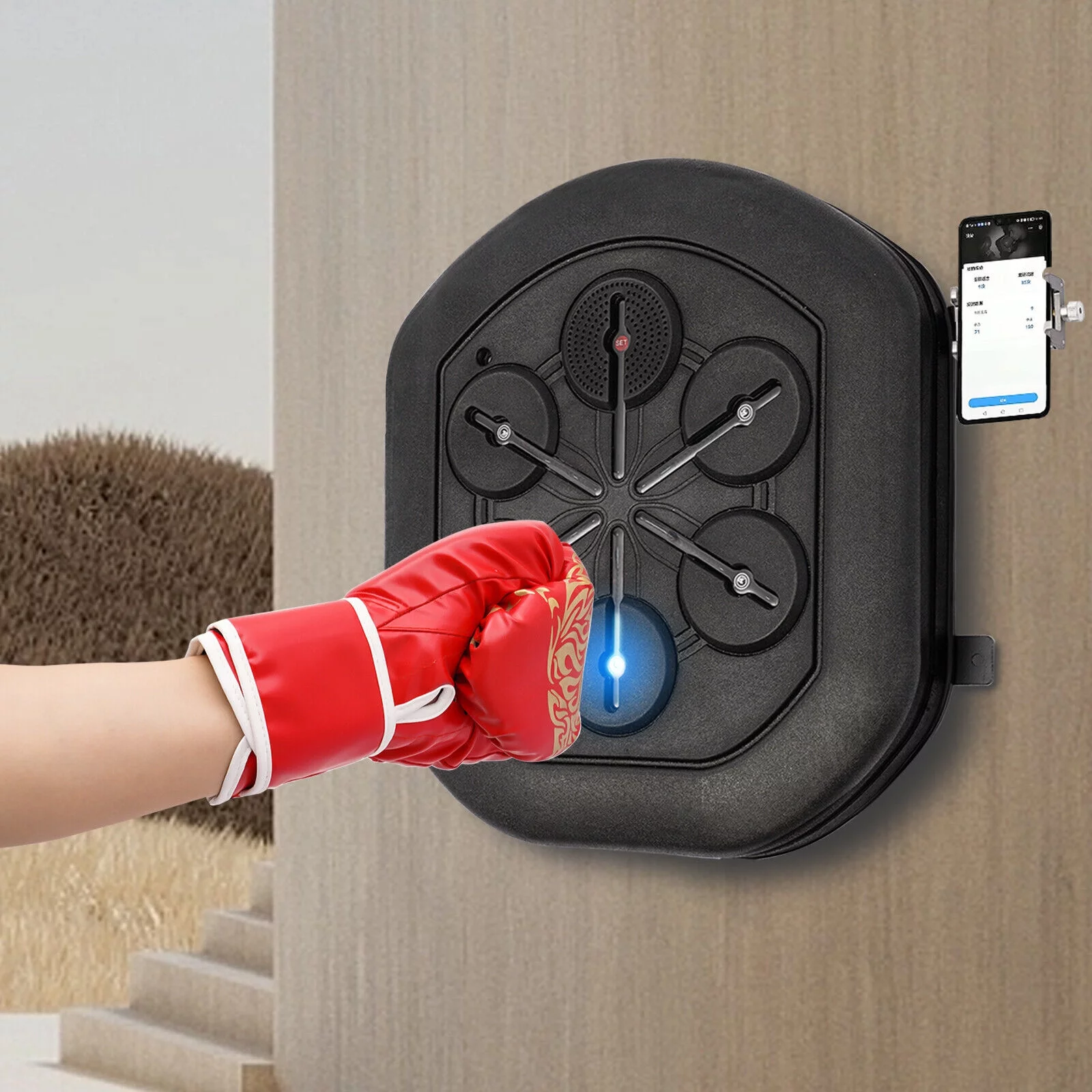 Smart Wall Mounted Music Boxing Machine,Electronic Music Boxing Machine W/ Stand, USB Charging Boxing Equipment W/ Bluetooth LED