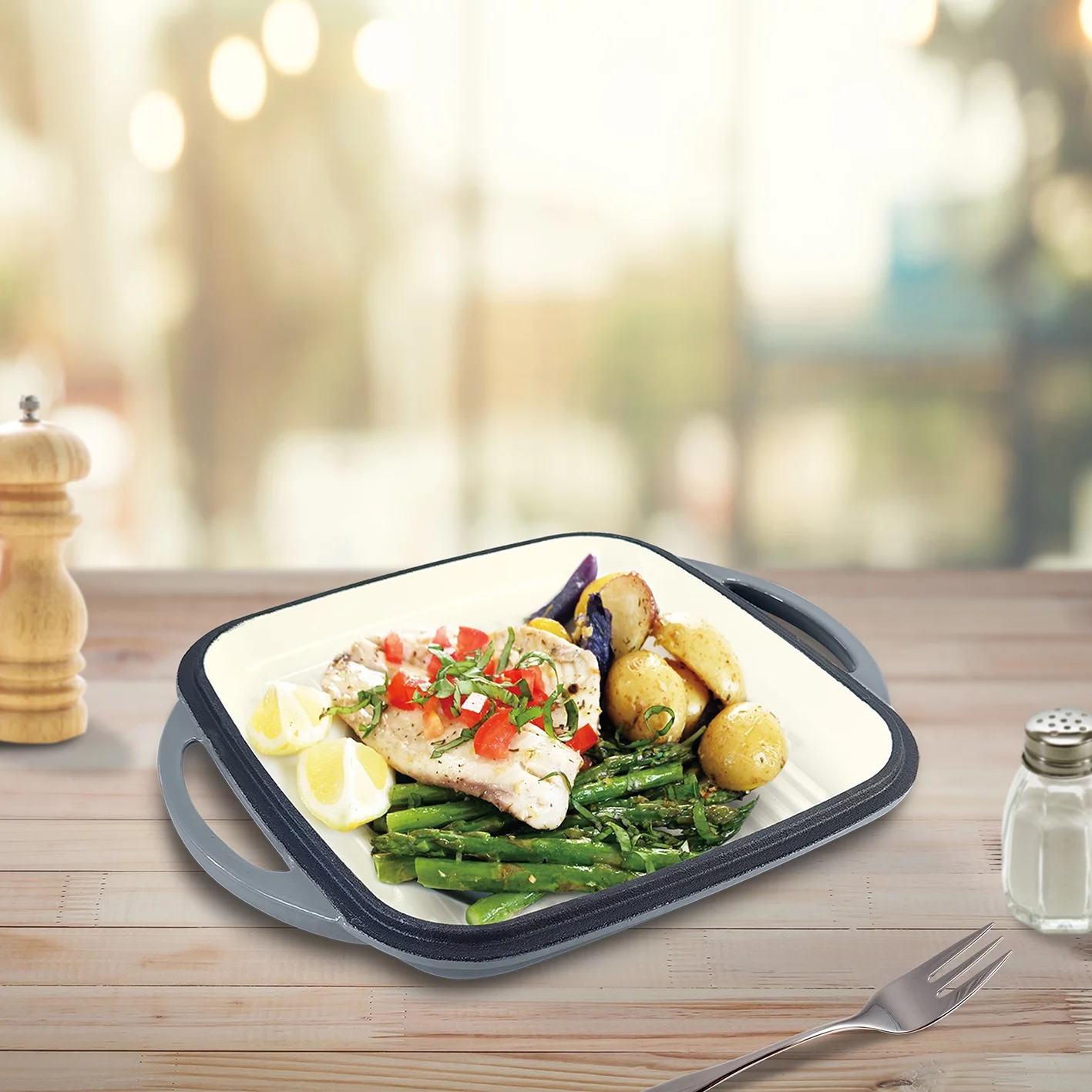 ChefVentions 10" Square Cast Iron Grill Pan Heavy Duty Enameled Multi Use