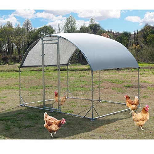 Large Metal Chicken Coop, Walk-in Poultry Cage Galvanized Hen Playpen House Dome Shaped Coop with Waterproof and Anti-Ultraviolet Cover and Lockable Door for Outdoor, Backyard Farm (6.23’ L x 9.2’ W)