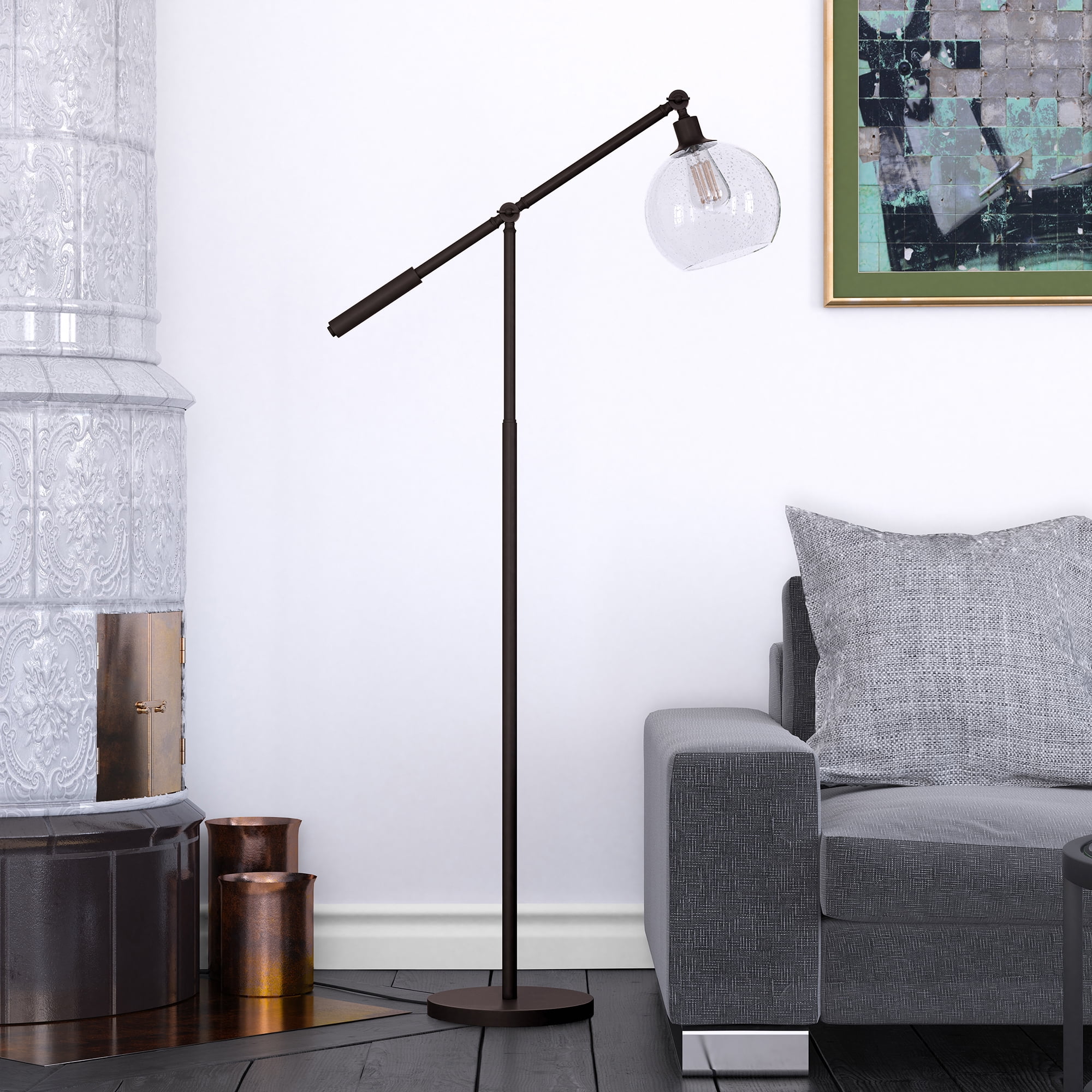 Evelyn&Zoe Industrial Metal Floor Lamp with Globe Shade