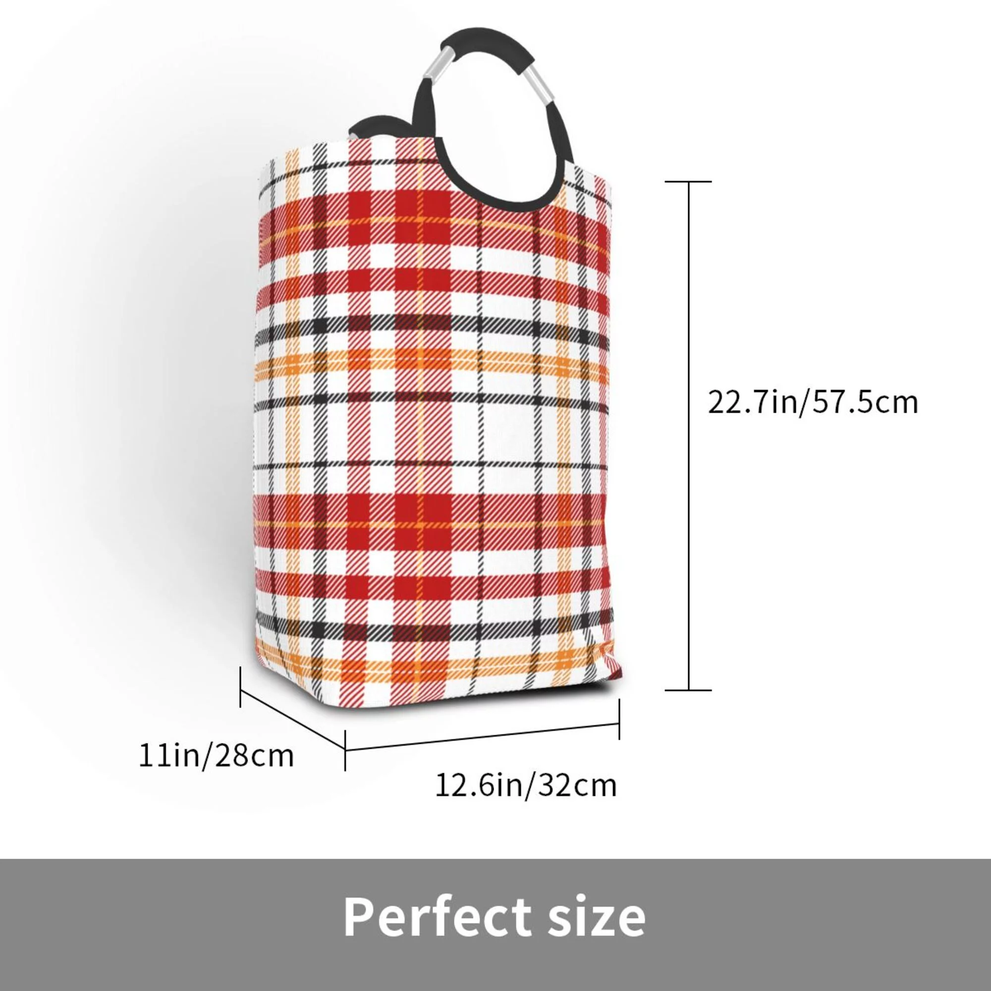 TEQUAN 50L Large Rectangular Laundry Hamper with Aluminum Handles, Red Scottish Grid Lines Prints Waterproof Foldable Dirty Clothes Basket