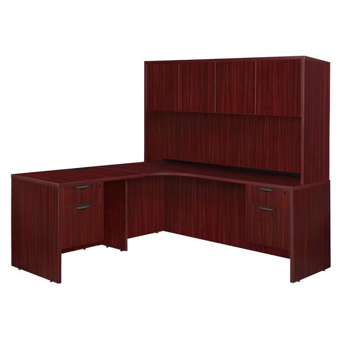 Legacy 71 in. Double Pedestal Left Corner Credenza with 35 in. Return & Hutch, Mahogany
