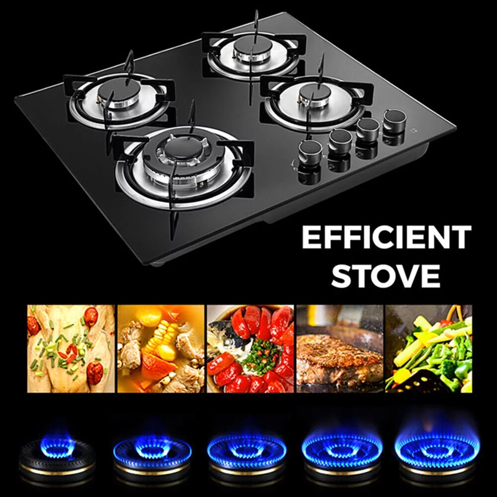 Miumaeov 4 Burner Gas Cooktops Built-In Cook Stove Kitchen LPG/NG Gas Hob with Adapter Electronic Ignition 23