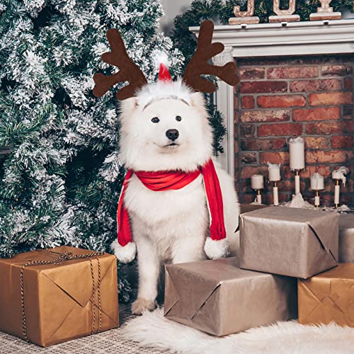BWOGUE Dog Elk Reindeer Antler Headband with Santa Hat Pet Pet Christmas Costume Headwear Accessories for Dogs and Cats