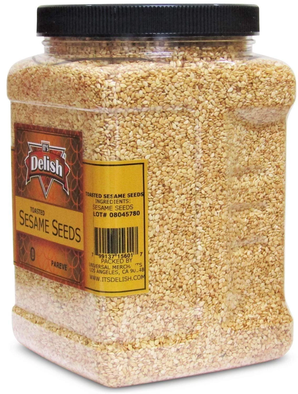 Gourmet Toasted Whole Sesame Seeds by It's Delish - 38 oz Jumbo Reusable Container, Gluten-Free