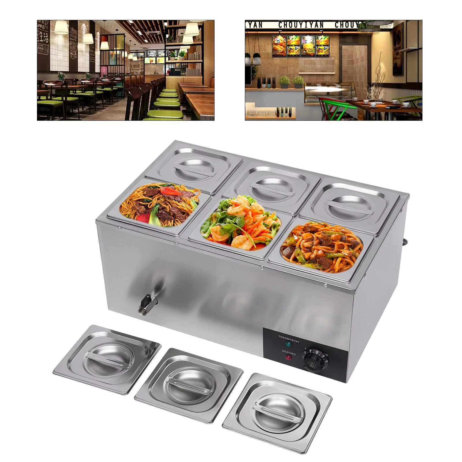 Miumaeov 110V 6-Pan Commercial Food Warmer with Adjustable Temperature from 30°c-85°c Home Food Steam Table Electric Countertop Food Warmer Restaurant Warming Buffet Server