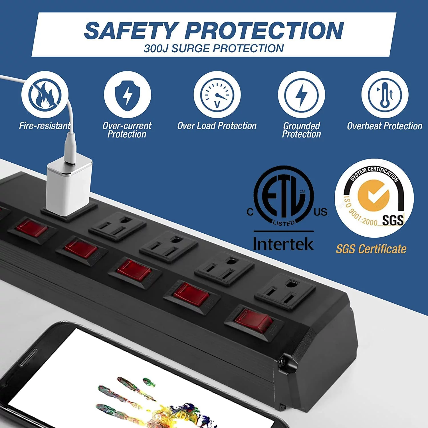 2 Pack Power Strip with Surge Protector, 6 Ft Cord Heavy Duty Metal Power Strip with Individual Switches&5 Outlets, 15A Wall Mountable Power Outlet for Workshop, Work Bench, Shop, Garage