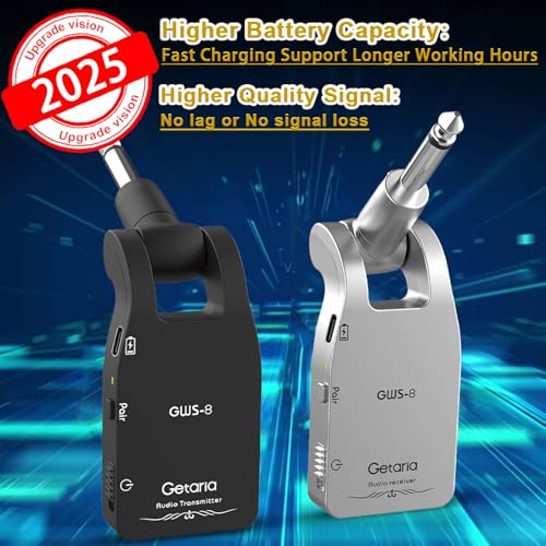 Upgrade 2.4GHZ Wireless Guitar System Built-in Rechargeable Lithium Battery Wireless Guitar Transmitter Receiver for Electric Guitar Bass