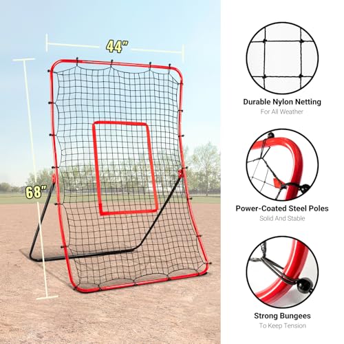 Baseball Rebounder Net Pitchback Net，Angle Adjustable Pitch Trainer Simulate Grounder and Fly Ball, Baseball Softball Pitching and Fielding Rebound Net for All Players Pitch,Throw,Fielding