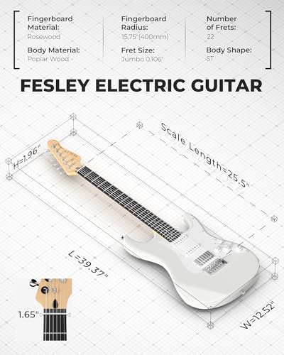 Fesley 39 Inch Electric Guitar: Beginner Electric Guitar Kit with HSS Pickup, Full Size Solid Body Guitar Starter Set with Amplifier, Bag, Strap, String, Cable, Picks, FST100, Sunburst