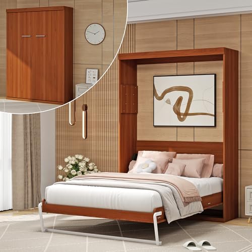 Murphy Bed Full - Space Saving, Convertible Full Murphy Bed Hidden Bed for Guest Rooms, Home Offices, Studio Apartments, Dorms - Easy Pull-Out Mechanism. (Brown)