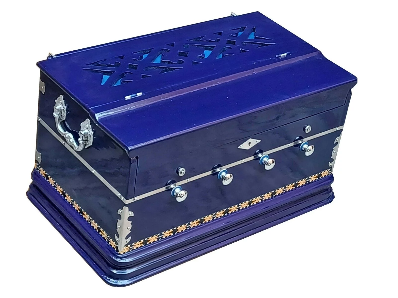 Naad HARMONIUM BLUE~4 STOPS~2 OCTAVES~7 FOLD BELLOW~DOUBLE REEDS~42 KEY~440Hz~KIRTAN 2023 - Natural