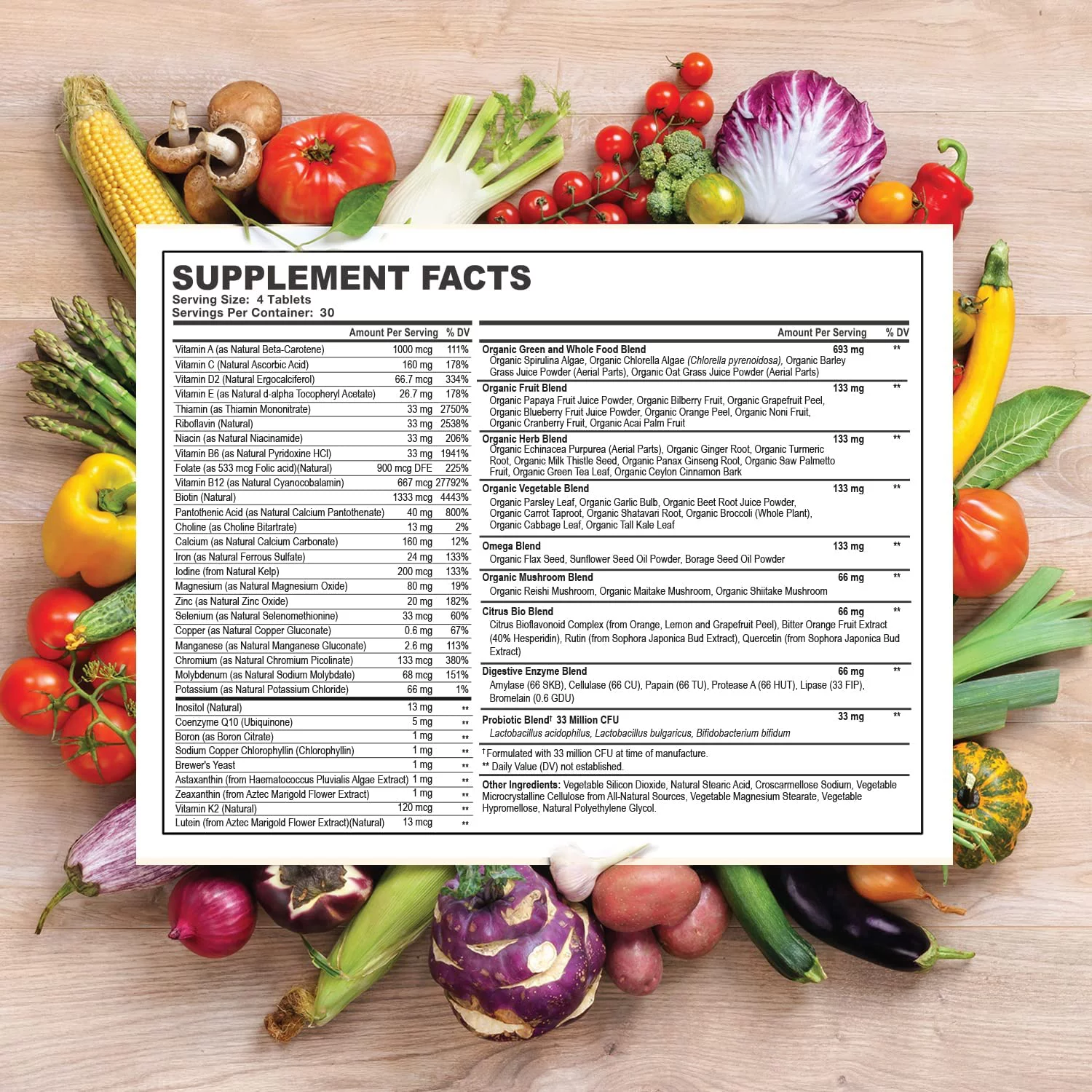 Whole Food Multivitamin for Men - Natural Multi Vitamins, Minerals, Organic Extracts - Vegan Vegetarian - Best for Daily Energy, Brain, Heart & Eye Health - 120 Tablets