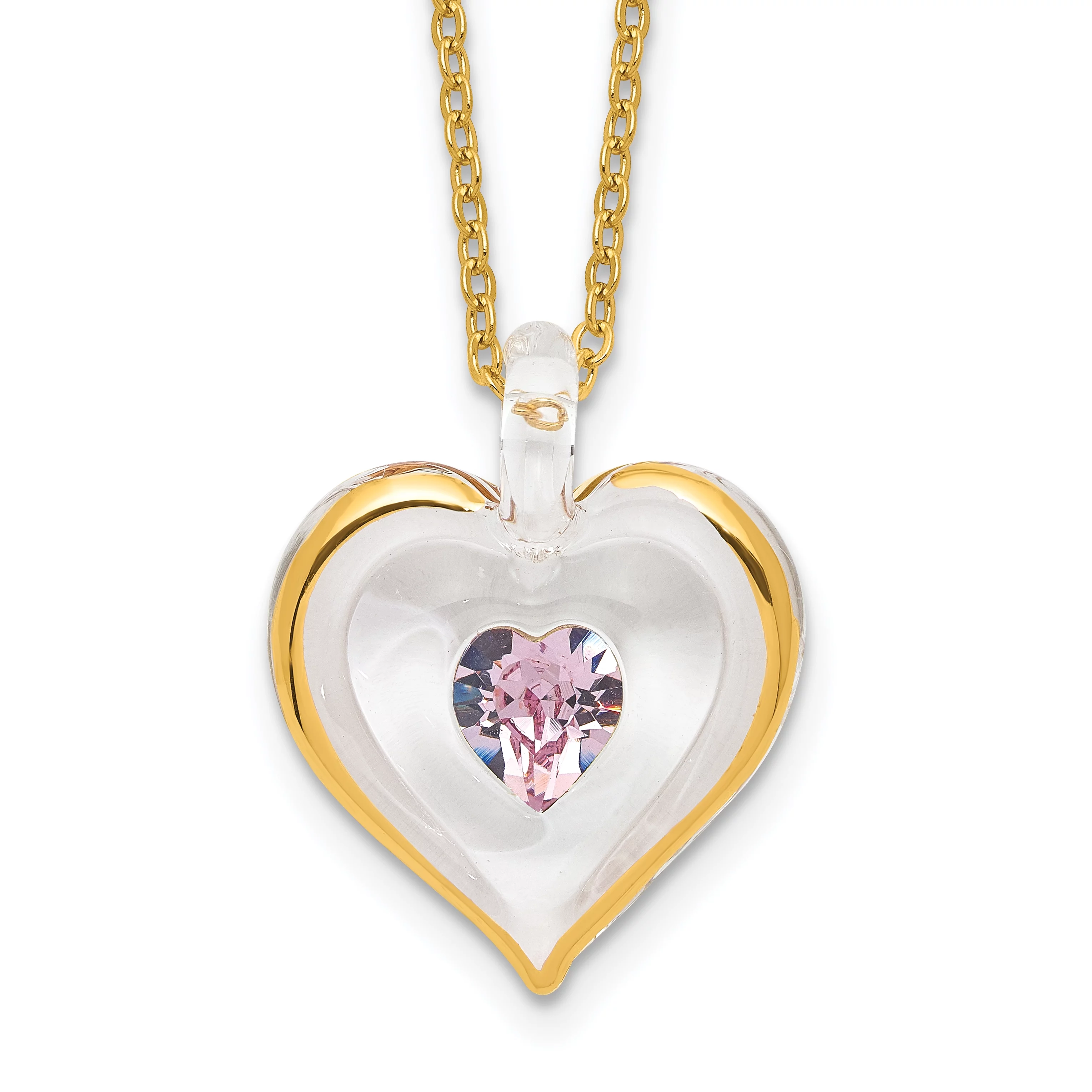 Glass Baron 22K Accent Gilding Gold-trim Glass with Light Purple June Birthstone Crystal from Swarovski Heart 18 inch Gold-tone Necklace GM9405