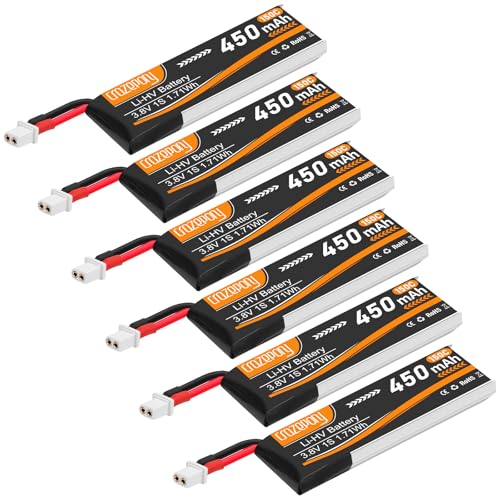 Crazepony 6pcs 1S Battery BT2.0 3.8V 150C 450mAh Lipo Battery with BT2.0 Connector for 1S FPV Tiny Whoop/Brushless Whoop Drone