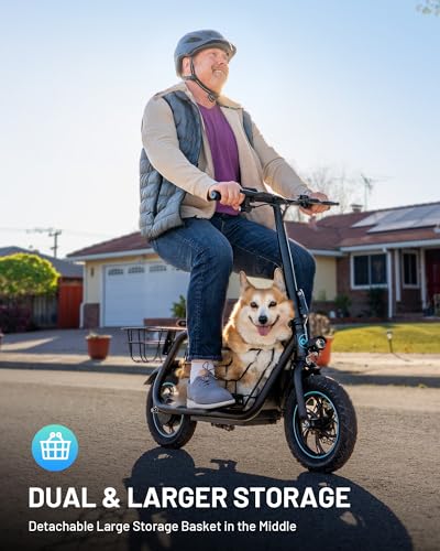 Electric Scooter with Seat, 550W Motor,18.6MPH Top Speed, 20 Miles Range,Adults Electric Scooter with Large Storage Basket for Pets Dogs and Items