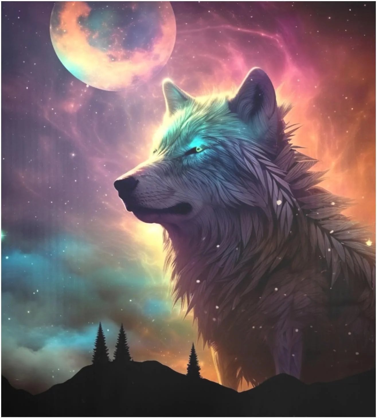 Coolnut Magnetic Dishwasher Stickers Wolf Starry Night Kitchen Dishwasher Cover Sticker, Panel Decal Home Cabinet Appliances Stickers 23in W x 26in H Home Decor