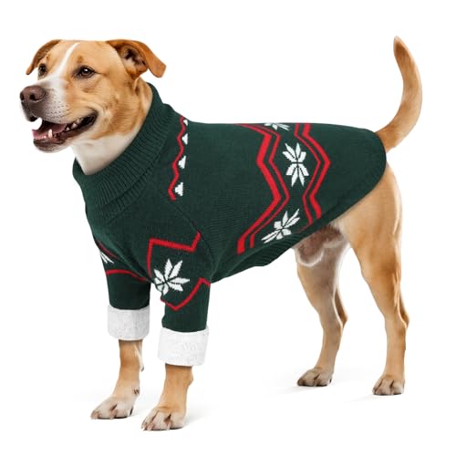 WINGOIN Dog Sweater for Large Dogs, XXL Size Dog Christmas Sweaters, Male Female Knit Dogs Turtleneck Pullover with Leash Hole, Pet Warm Winter Clothes for Girl Boy Border Collie, Pitbull (2XL)