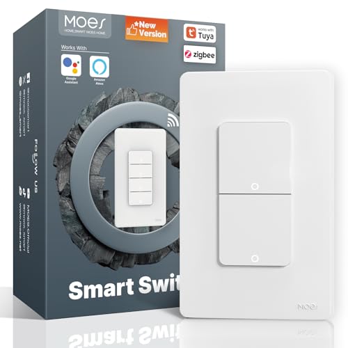 MOES Zigbee Smart Switches, No Neutral Wire, Require MOES Zigbee Hub Inteligente Single Pole Light Switch, Compatible with Alexa Google Assistant, Support Tuya Smart Life
