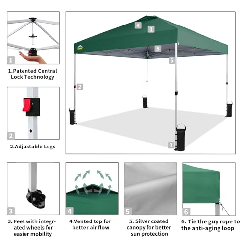 CROWN SHADES 10x10 Pop Up Canopy - Beach Tent with One Push Setup - Easy Outdoor Sun Shade for Events, Parties, Camping - Gazebo with STO-N-Go Cover Bag, Silver Coated Top, White
