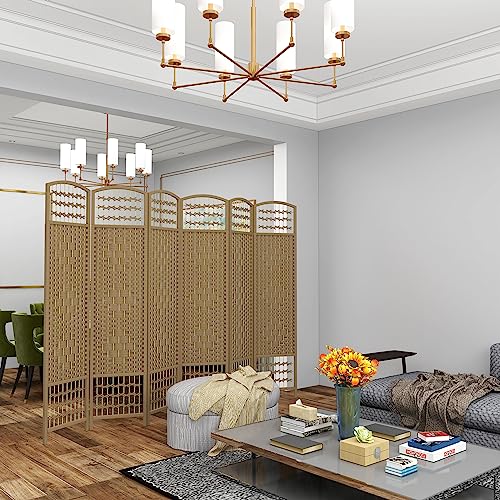 HOMCOM 6 Panel Room Divider, Folding Privacy Screen, 5.6' Room Separator, Wave Fiber Freestanding Partition Wall Divider, Natural