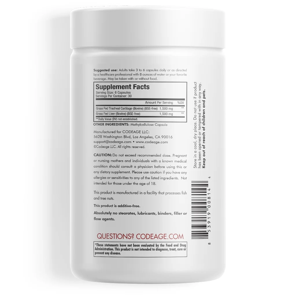 Codeage Grass-Fed Beef Cartilage, Freeze-Dried, Non-Defatted, Desiccated Glandular Supplement, 180 ct