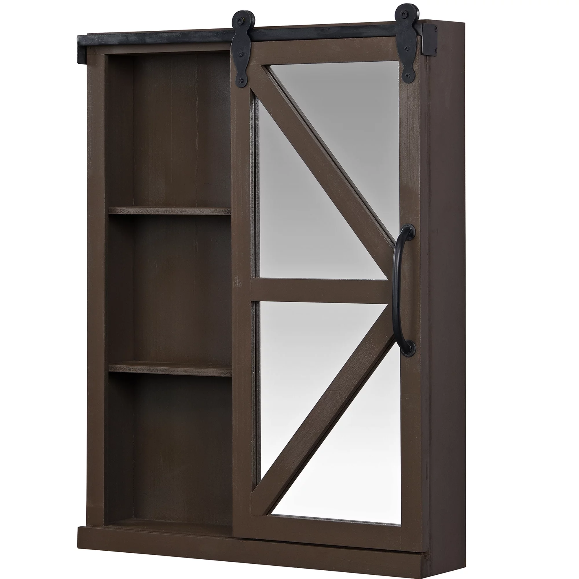 FirsTime & Co. Dark Brown Winona Barn Door Mirrored Cabinet, Farmhouse, Rectangular, 21 x 5.5 x 28 in