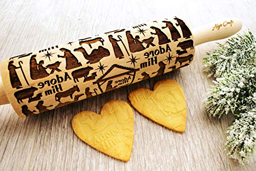 CHRISTMAS GIFTS EMBOSSING ROLLING PIN laser engraved with Christmas symbols CHRISTMAS GINGERBREAD COOKIES