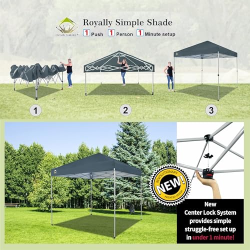 CROWN SHADES 10x10 Pop Up Canopy - Beach Tent with One Push Setup - Easy Outdoor Sun Shade for Events, Parties, Camping - Gazebo with STO-N-Go Cover Bag, Silver Coated Top, White