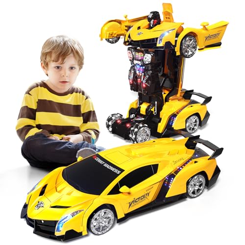1:10 Big Size Transform RC Car, Remote Control Car with 2.4GHz Gesture Sensing, One Button Deformation to Robot with Light, Toy Cars Birthday Gifts for Kids Age 3 4 5 6 7 8 9 10 Years Old Boys Girls