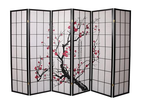 Legacy Decor 4-Panel Blossom Screen - Portable, Foldable Shoji Style Room Divider - Plum Blossom, Freestanding Room Privacy Dressing Screen - Temporary Wall Partition for Home, Office & Studio - Black