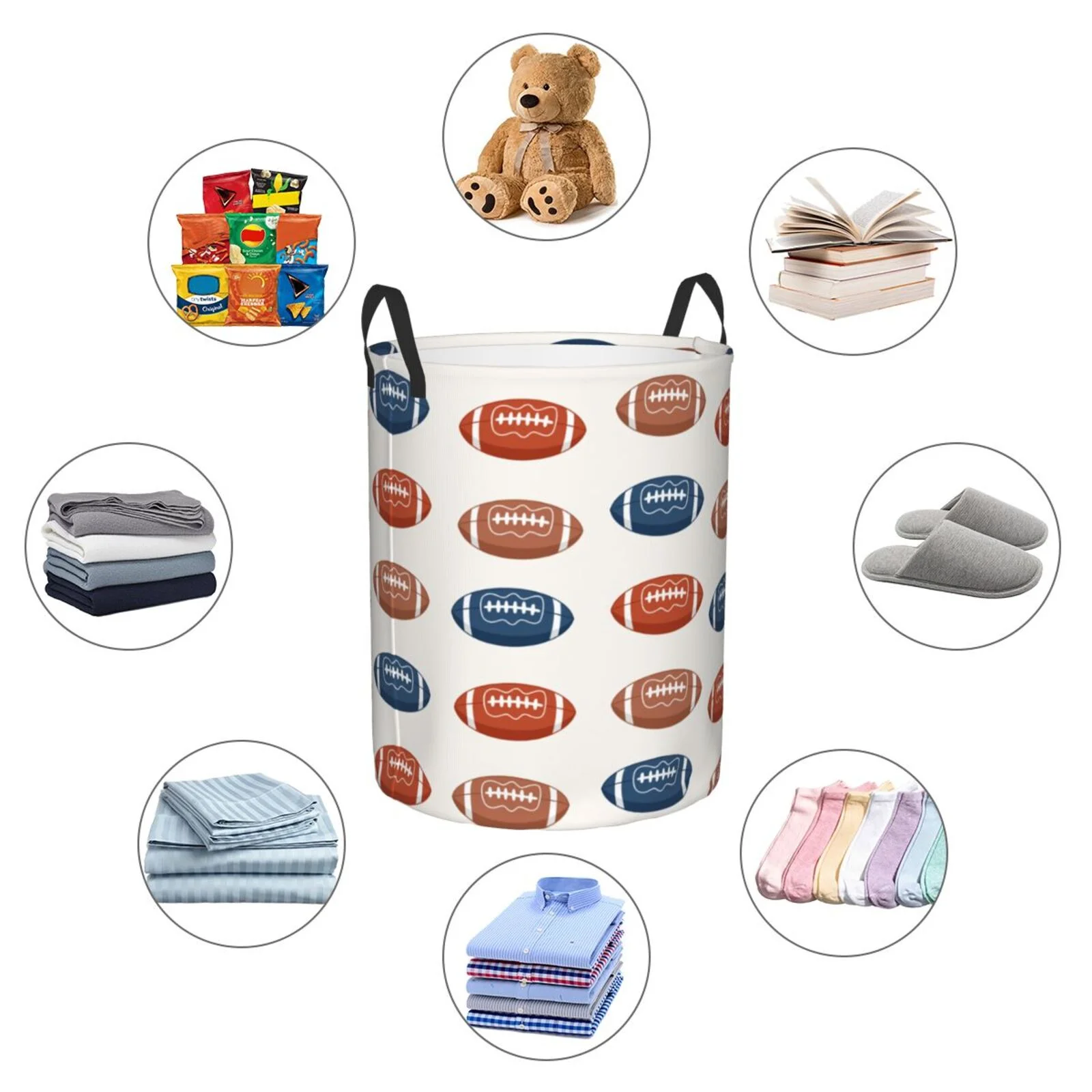 XMXT Collapsible Laundry Basket, American Football Print Polyester Waterproof Laundry Hampers Dirty Clothes Hamper, 62L