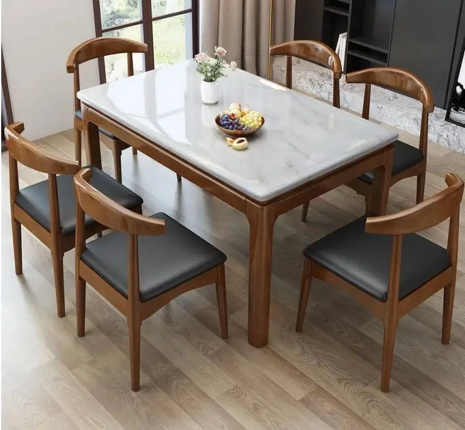 Luxury Italian wooden dinner dining table and chairs 6 seater dinning chairs modern marble dining room furniture table set