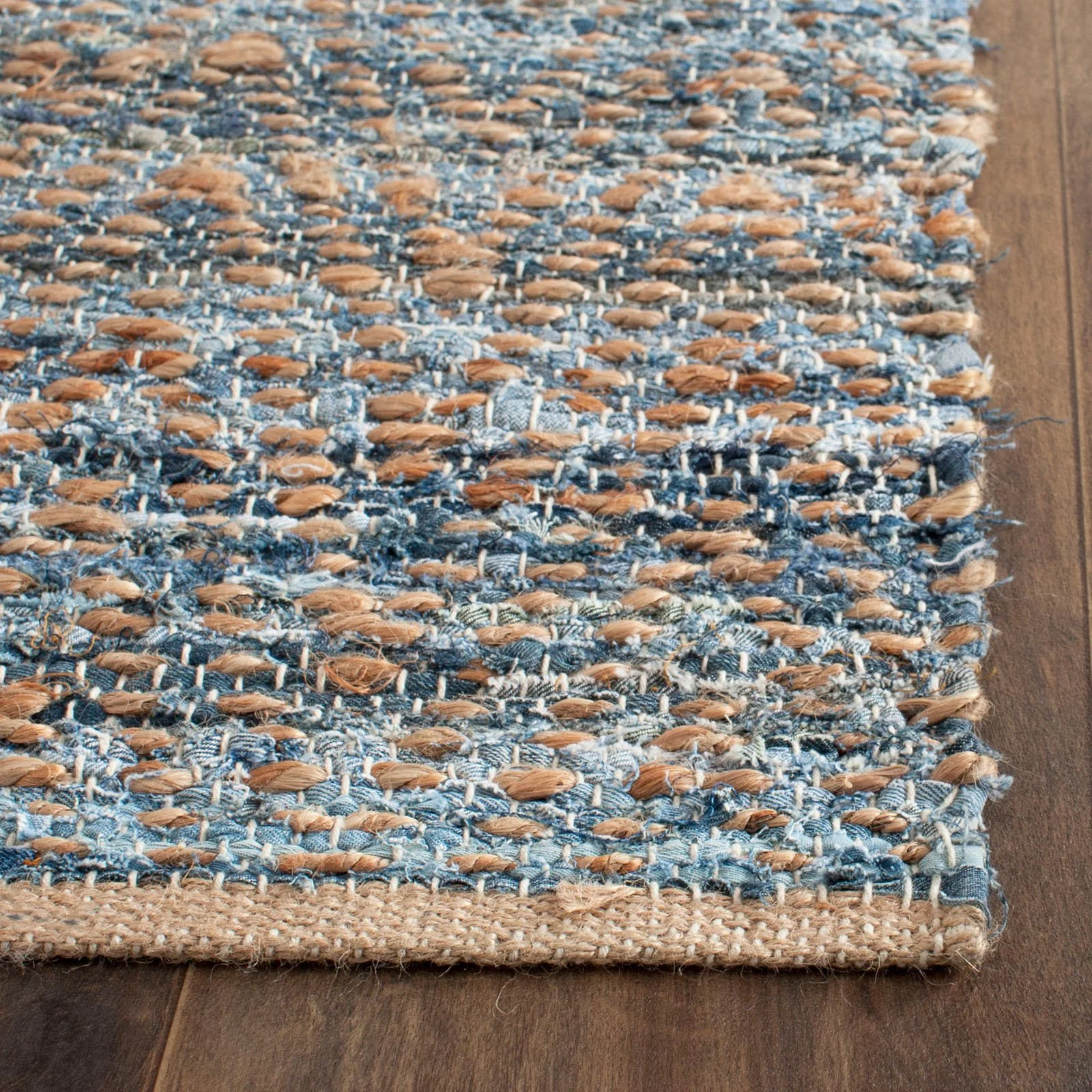 SAFAVIEH Cape Cod Leo Braided Striped Jute Area Rug, 8' x 10', Natural/Blue
