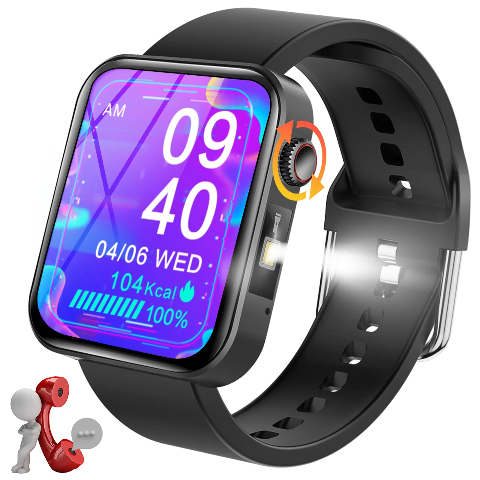 EIGIIS Smart Watches for Women Men with LED Flashlight, 1.69” HD Fitness Tracker with Step Counter Sleep Monitor, Outdoor Sports Smartwatch for iOS and Android Phones