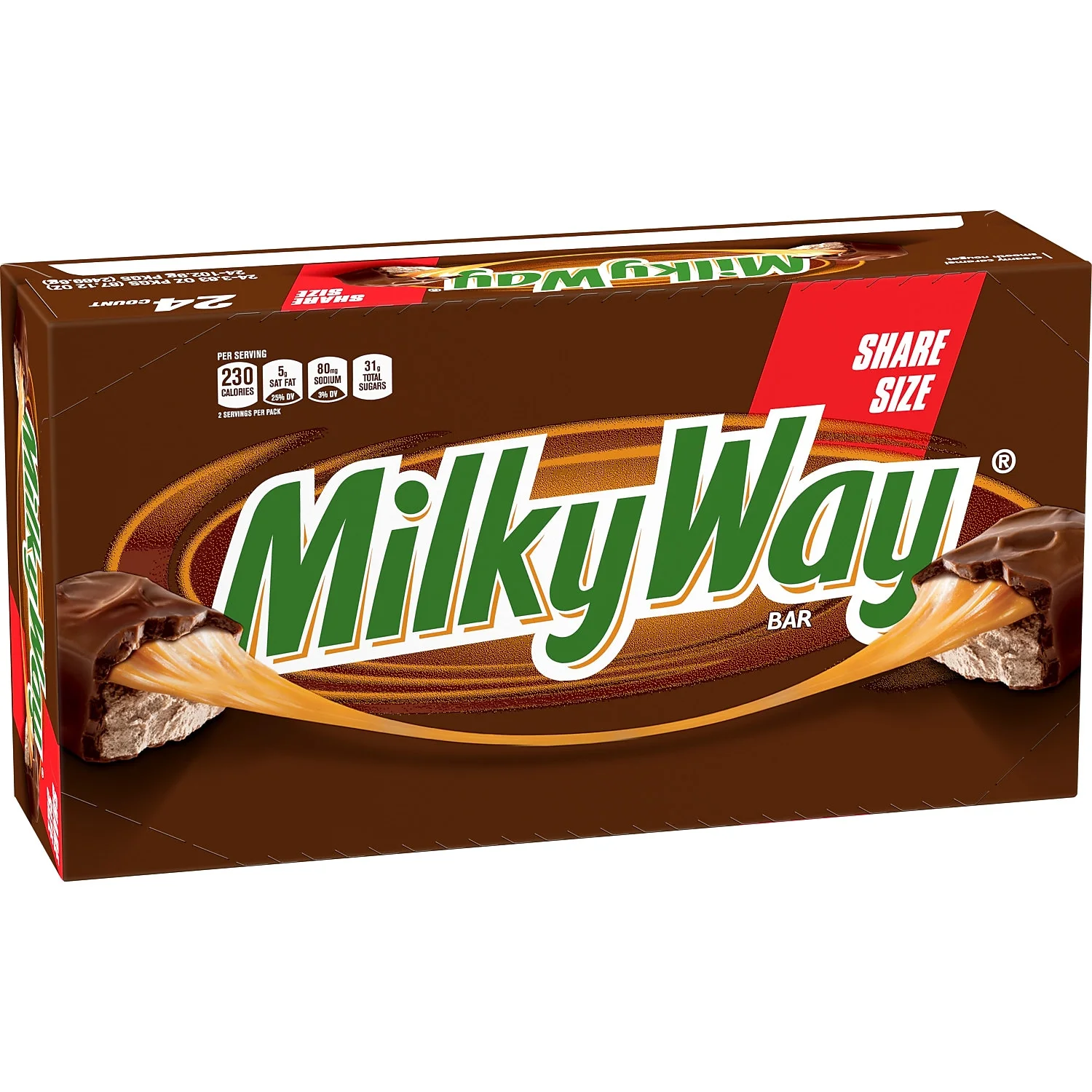 Milky Way Milk Chocolate Sharing Size Candy Bar 3.63 oz Bar Pack of 24 (MMM04401)