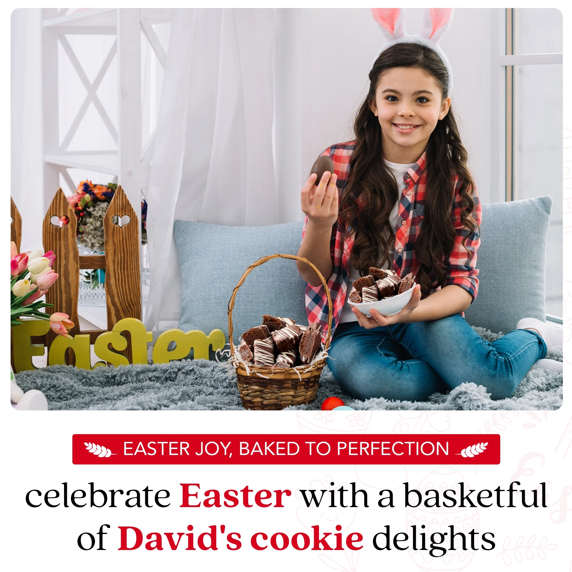 David’s Cookies Oven-Fresh Baked Brownie Bites – Delicious Decadent Dark Chocolate Glazed Mini Brownie In A Happy Easter-Themed Tin Gift Box – Individually Wrapped Gourmet Chocolate Brownies 16 Pcs