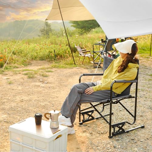 Camping Chairs for Adults, Camp Chair with Cup Holder, Lawn Chairs with Spring-Action Rocking, Outdoor Folding Chairs for Fishing Beach Picnic, Portable, Lightweight (Blue, 37