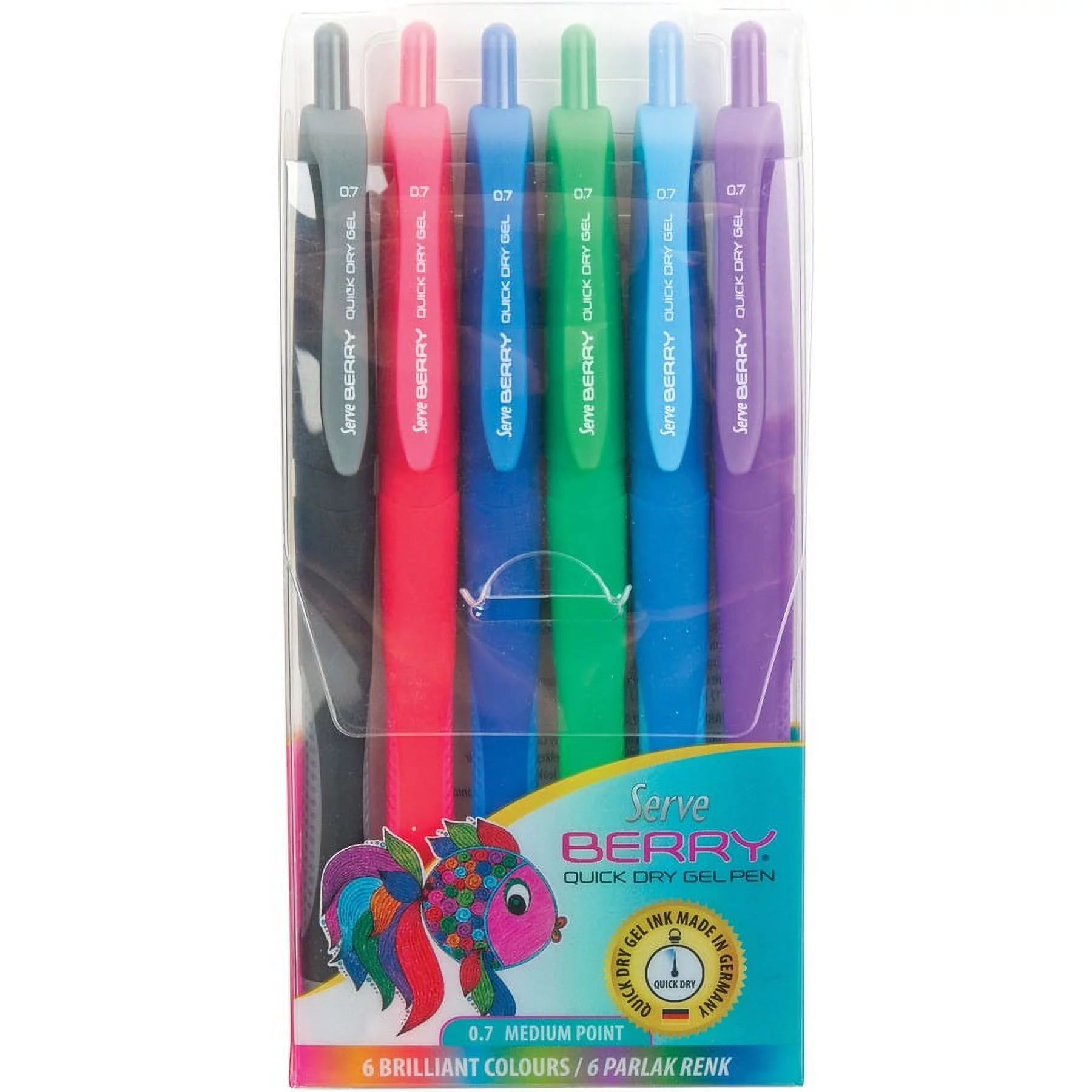 So-Mine Serve Berry Quick Dry Retract Gel Ink Pen - Medium Pen Point - 0.7 mm Pen Point Size - Retractable - Black, Blue, Red, Dark Blue, Purple, Green Gel-based Ink - Black, Blue, Red, Dark Blue, Pur