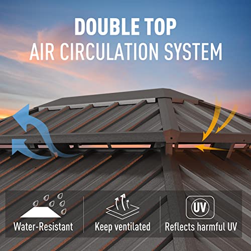 Waterproof and Ventilated Double Roof 10x12 Gazebo, High Load-Bearing Capacity Hard Aluminum Metal Gazebo, with Privacy Side Walls and Mosquito Net, Earth Brown Color.for Patio,Backyard.