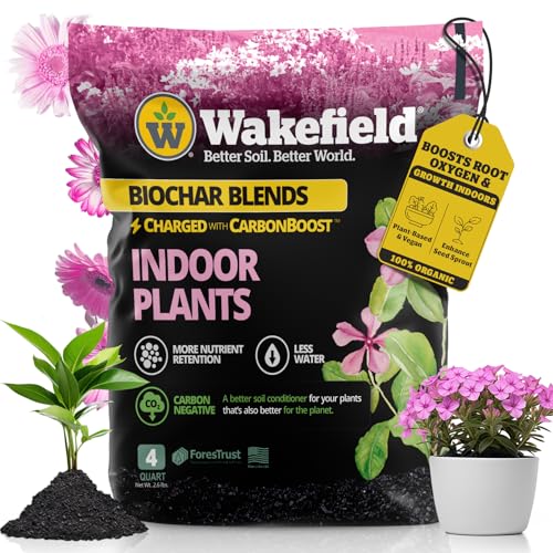 Wakefield Premium Biochar Indoor Plant Potting Mix with CarbonBoost – Professional Grade Soil for Houseplants & Indoor Plants – Organic Compost Potting Soil with Pine Bark and Worm Casting – 2 Quart