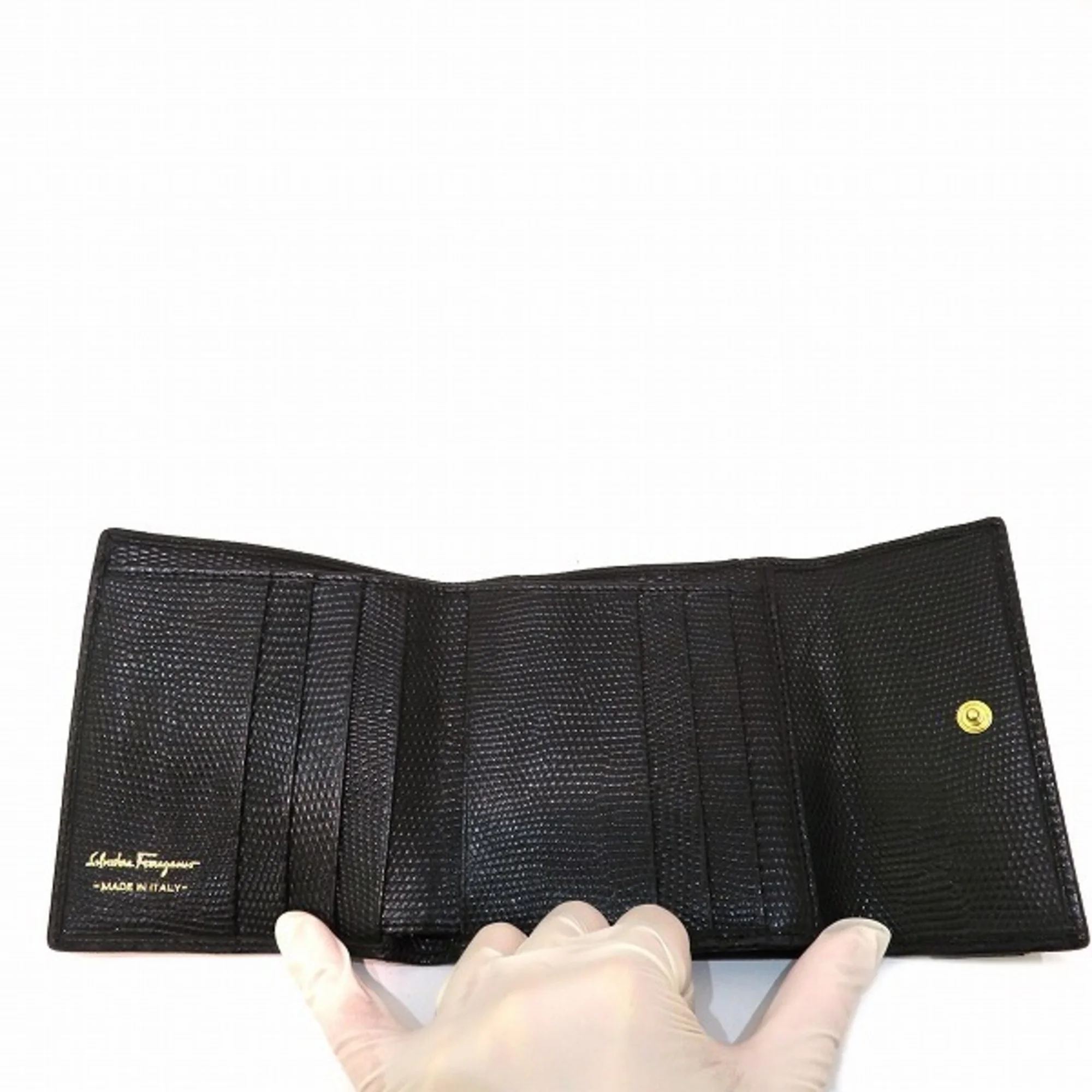 Pre-Owned Salvatore Ferragamo Ferragamo Valaribbon 22 3058 Clasp Black Bifold Wallet Women's (Fair)