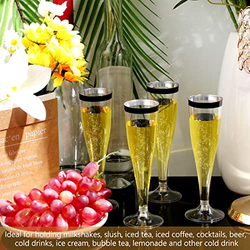 Zubebe 100 Pcs Plastic Champagne Flutes 4.5oz Classic Champagne Clear Plastic Cups Wedding Party Toasting Cocktail Cups Bulk Home Toasting Drinking Party(Blue)