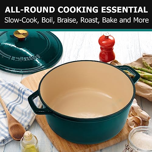 Mueller 6qt Enameled Cast Iron Dutch Oven, Heavy-Duty Casserole and Braiser Pan with Lid and Knob, Oven-Safe up to 500° F & Across All Cooktops, White
