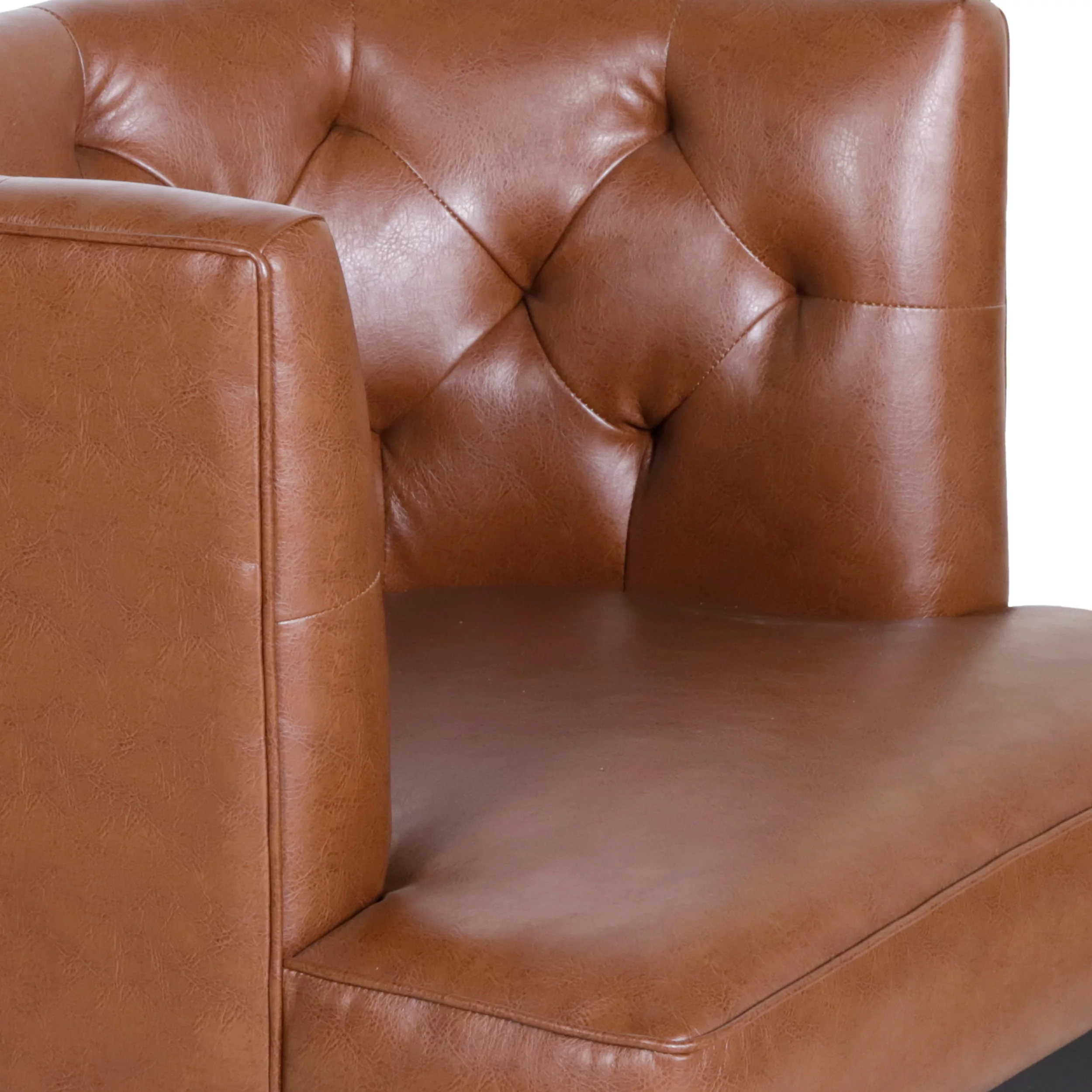 Noble House Suncook Faux Leather Tufted Club Chair, Cognac Brown and Dark Brown