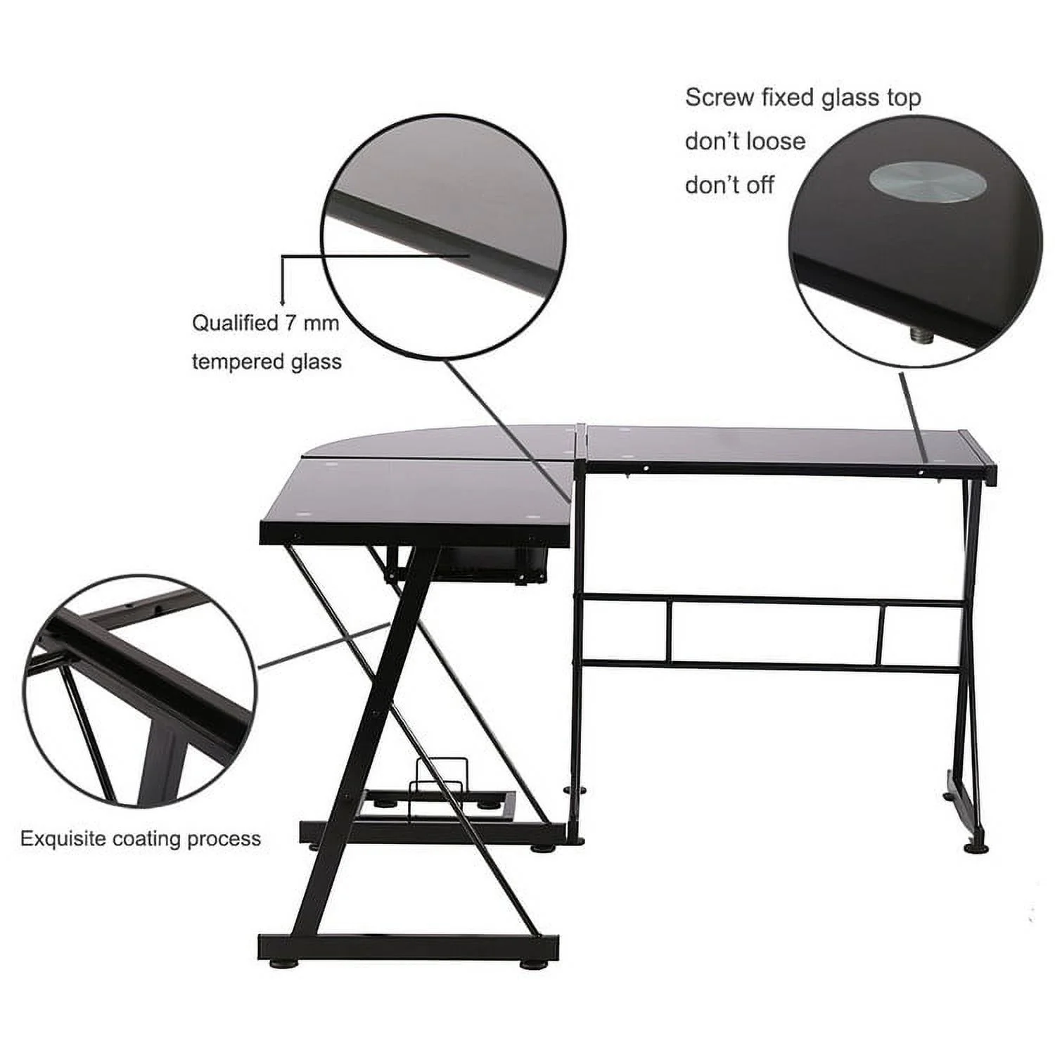 L-Shaped Desk Corner Table Computer Desk PC Laptop Study Writing Table Workstation for Home Office
