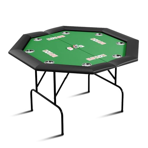 Poker Table w/Metal Legs, Octagon Poker Table 8 Cup Holders, Blackjack Gaming Table with Water-Resistant Cushioned Rail